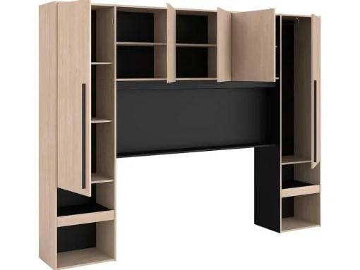 Cabeceira De Cama Com Guarda-Roupa E Com Leds De C265 Cm Cor Natural E Preto - Velona