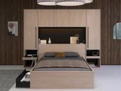 Cabeceira De Cama Com Guarda-Roupa E Com Leds De C265 Cm Cor Natural E Preto - Velona