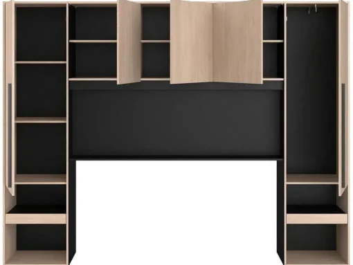 Cabeceira De Cama Com Guarda-Roupa E Com Leds De C265 Cm Cor Natural E Preto - Velona