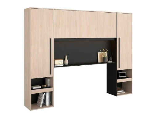 Cabeceira De Cama Com Guarda-Roupa E Com Leds De C265 Cm Cor Natural E Preto - Velona