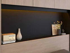 Cabeceira De Cama Com Guarda-Roupa E Com Leds De C265 Cm Cor Natural E Preto - Velona