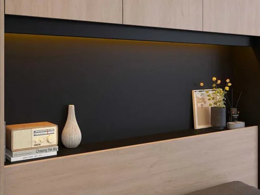 Cabeceira De Cama Com Guarda-Roupa E Com Leds De C265 Cm Cor Natural E Preto - Velona