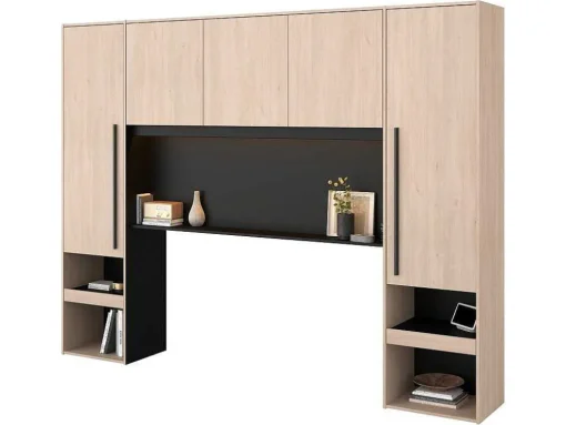 Cabeceira De Cama Com Guarda-Roupa E Com Leds De C265 Cm Cor Natural E Preto - Velona