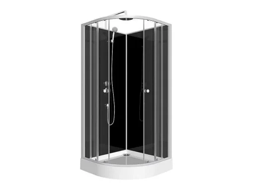 Cabine De Duche Em Quarto De Circulo, Altura Ajustavel, Cromado E Preto, C90 X L90 X A213/232 Cm - Pozali