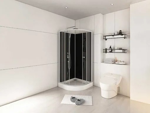 Cabine De Duche Em Quarto De Circulo, Altura Ajustavel, Cromado E Preto, C90 X L90 X A213/232 Cm - Pozali