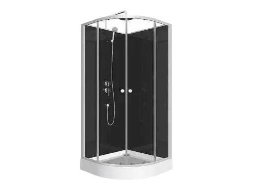Cabine De Duche Em Quarto De Circulo, Altura Ajustavel, Cromado E Preto, C90 X L90 X A213/232 Cm - Pozali