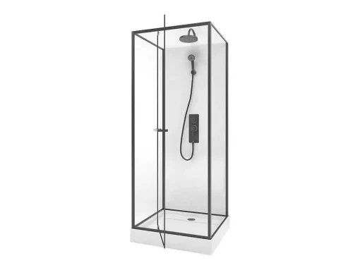 Cabine De Duche Instalacao Reversivel, Altura Ajustavel, Preto Fosco C80Xl80Xa213/232 Cm - Savito