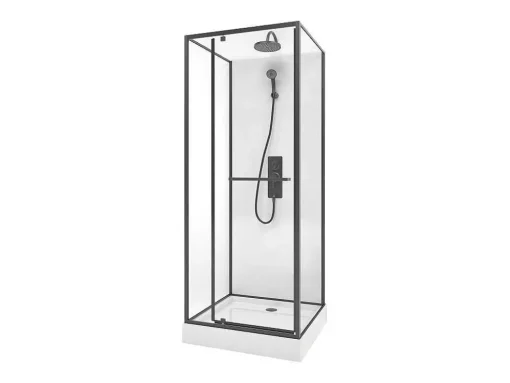 Cabine De Duche Instalacao Reversivel, Altura Ajustavel, Preto Fosco C80Xl80Xa213/232 Cm - Savito