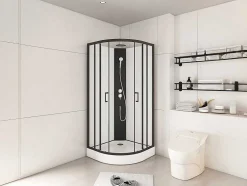 Cabine De Duche Quarto De Circulo, Altura Ajustavel, C80 X L80 X A213/232 Cm Preto E Branco - Rovata