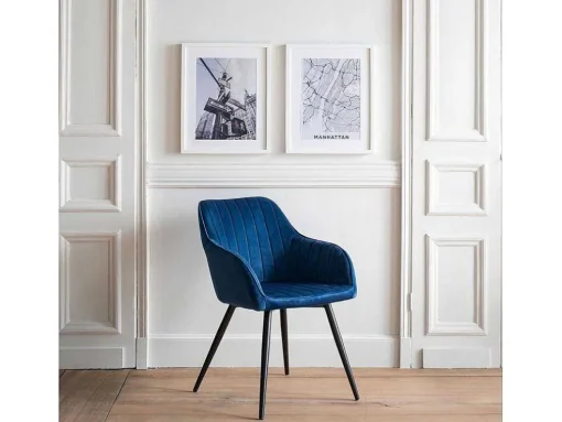 Cadeira De Veludo Azul Bertille