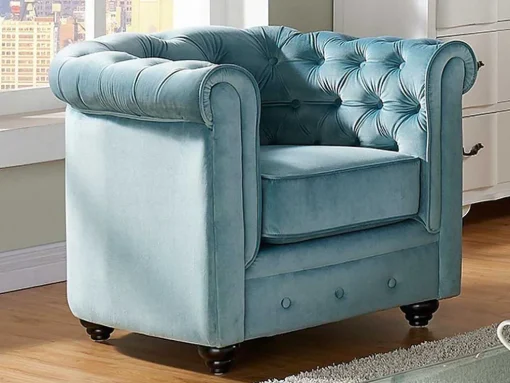 Cadeirão Chesterfield - Veludo Azul Pastel