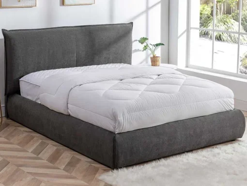 Cama 160 X 200 Cm Veludo Canelado Antracite + Colchão - Sonetri