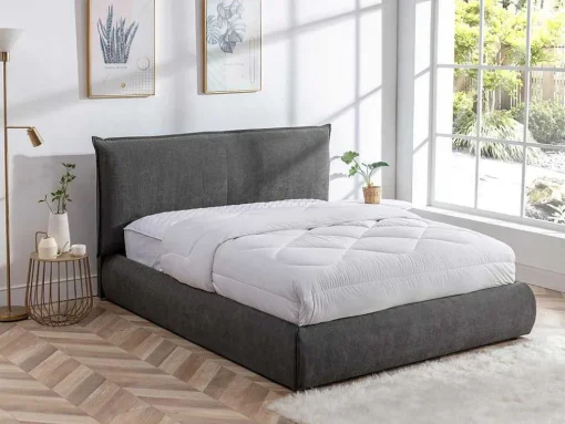 Cama 160 X 200 Cm Veludo Canelado Antracite + Colchão - Sonetri