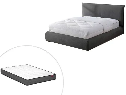 Cama 160 X 200 Cm Veludo Canelado Antracite + Colchão - Sonetri
