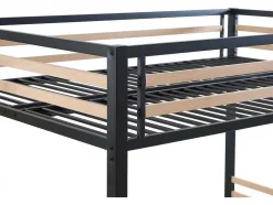 Cama Alta 140 X 200 Cm Metal E Mdf Preto E Carvalho + Colchão + Edredão + Almofadas - Jogui