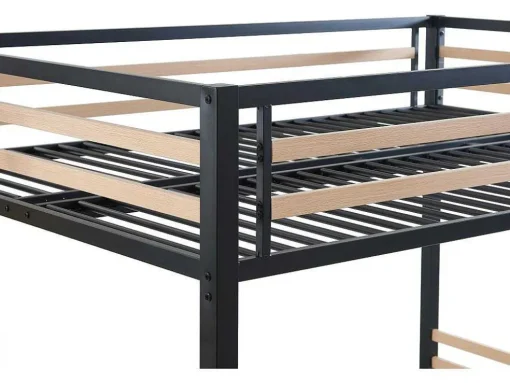 Cama Alta 140 X 200 Cm Metal E Mdf Preto E Carvalho + Colchão + Edredão + Almofadas - Jogui