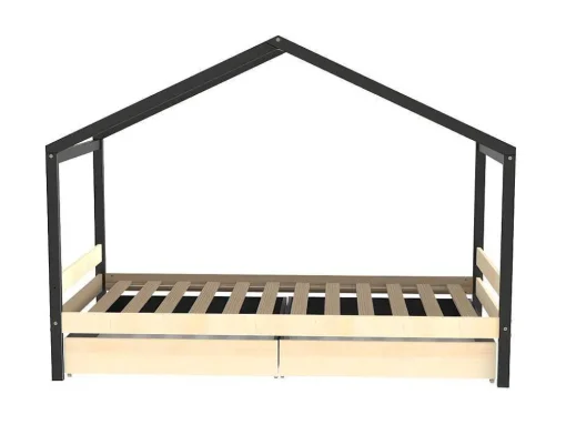 Cama Cabana Com 2 Gavetas De 90 X 190 Cm Em Epicea Macica Cor Natural E Preto - Elfia
