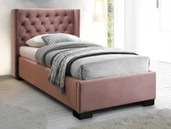 Cama Cabeceira Acolchoada De 90X200 Cm Em Veludo Cor-De-Rosa - Massimo