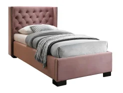 Cama Cabeceira Acolchoada De 90X200 Cm Em Veludo Cor-De-Rosa - Massimo