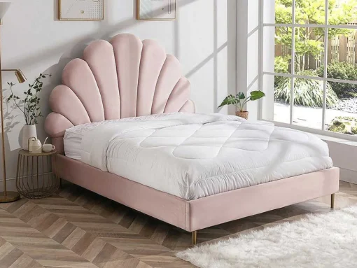 Cama Cabeceira Concha 160 X 200 Cm Veludo Cor-De-Rosa - Livaya