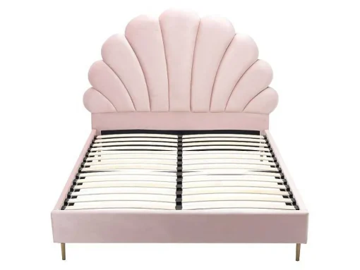 Cama Cabeceira Concha 160 X 200 Cm Veludo Cor-De-Rosa - Livaya