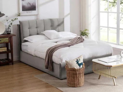 Cama Com Arrumação 140 X 200 Cm Veludo Cinzento-Claro - Oleria