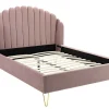 Cama Com Cabeceira De Cama Ondulada De 160 X 200 Cm Em Veludo Cor Cinza - Sagali