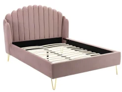 Cama Com Cabeceira De Cama Ondulada De 160 X 200 Cm Em Veludo Cor Cinza - Sagali