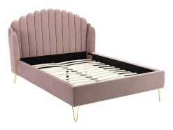 Cama Com Cabeceira De Cama Ondulada De 140 X 190 Cm Em Veludo Cor-De-Rosa Velho - Sagali