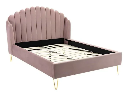 Cama Com Cabeceira De Cama Ondulada De 140 X 190 Cm Em Veludo Cor-De-Rosa Velho - Sagali