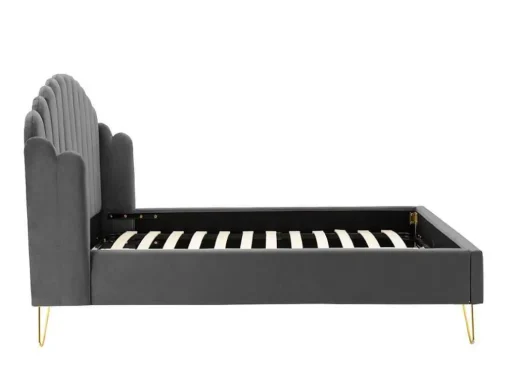 Cama Com Cabeceira De Cama Ondulada De 160 X 200 Cm Em Veludo Cor Cinza - Sagali