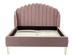 Cama Com Cabeceira De Cama Ondulada De 140 X 190 Cm Em Veludo Cor-De-Rosa Velho - Sagali