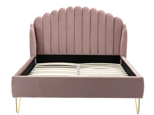 Cama Com Cabeceira De Cama Ondulada De 140 X 190 Cm Em Veludo Cor-De-Rosa Velho - Sagali