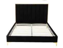 Cama Com Cabeceira De Cama Com Costuras Verticais De 160 X 200 Cm Em Veludo Cor Preto E Dourado - Clarisse