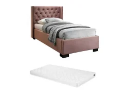 Cama Com Cabeceira De Cama Acolchoada 90 X 200 Cm Veludo Cor-De-Rosa + Colchão - Massimo Ii