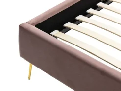 Cama Com Cabeceira De Cama Ondulada De 140 X 190 Cm Em Veludo Cor-De-Rosa Velho - Sagali