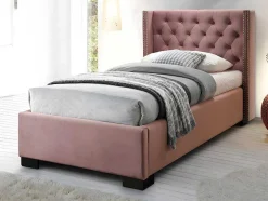 Cama Com Cabeceira De Cama Acolchoada 90 X 200 Cm Veludo Cor-De-Rosa + Colchão - Massimo Ii