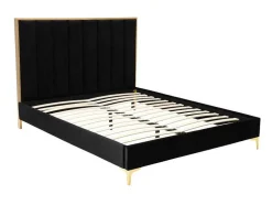 Cama Com Cabeceira De Cama Com Costuras Verticais De 160 X 200 Cm Em Veludo Cor Preto E Dourado - Clarisse