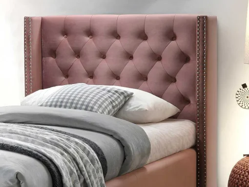 Cama Com Cabeceira De Cama Acolchoada 90 X 200 Cm Veludo Cor-De-Rosa + Colchão - Massimo Ii