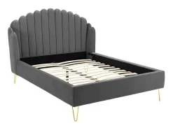 Cama Com Cabeceira De Cama Ondulada De 160 X 200 Cm Em Veludo Cor Cinza - Sagali