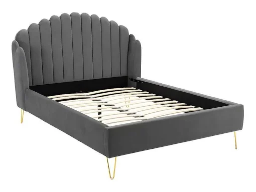 Cama Com Cabeceira De Cama Ondulada De 160 X 200 Cm Em Veludo Cor Cinza - Sagali