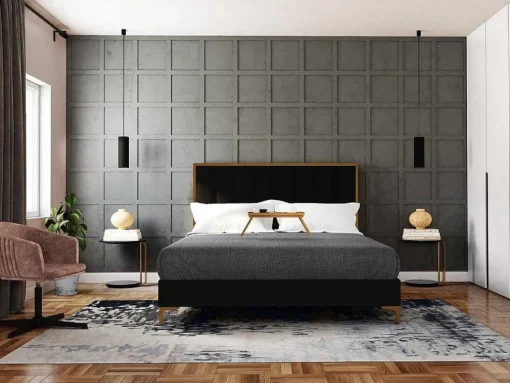 Cama Com Cabeceira De Cama Com Costuras Verticais De 160 X 200 Cm Em Veludo Cor Preto E Dourado - Clarisse