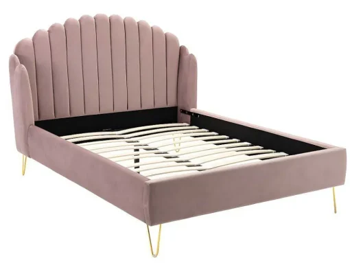 Cama Com Cabeceira De Cama Ondulada De 140 X 190 Cm Em Veludo Cor-De-Rosa Velho - Sagali