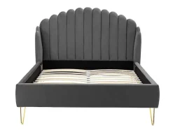 Cama Com Cabeceira De Cama Ondulada De 160 X 200 Cm Em Veludo Cor Cinza - Sagali