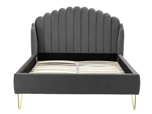 Cama Com Cabeceira De Cama Ondulada De 160 X 200 Cm Em Veludo Cor Cinza - Sagali