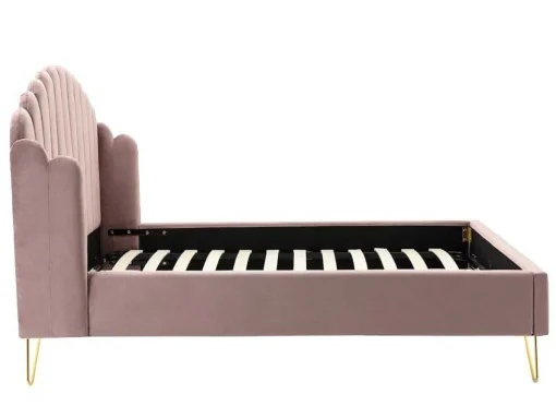 Cama Com Cabeceira De Cama Ondulada De 140 X 190 Cm Em Veludo Cor-De-Rosa Velho - Sagali