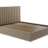 Cama Com Espaco De Arrumação 140 X 190 Cm Com Cabeceira De Cama Costuras Verticais Veludo Taupe + Colchão - Larali