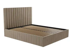 Cama Com Espaco De Arrumação 140 X 190 Cm Com Cabeceira De Cama Costuras Verticais Veludo Taupe + Colchão - Larali
