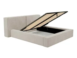 Cama Com Espaco De Arrumação De 180 X 200 Cm Em Veludo Canelado Cor Bege - Timano