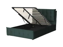 Cama Com Espaco De Arrumação 140 X 200 Cm Veludo Verde + Colchão - Oleria